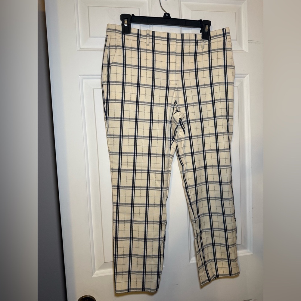 Theory Ivory & Blue Trecca Plaid Ankle Length Pants Slacks Tailored Size 4 Wool